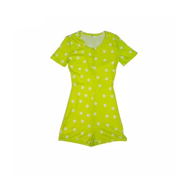 SP-XS Lime Green Poka Dot Printed Design One Piece Pajama